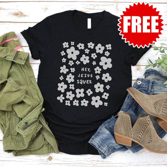 Hey, Jesus Saves Tee - Black - 0