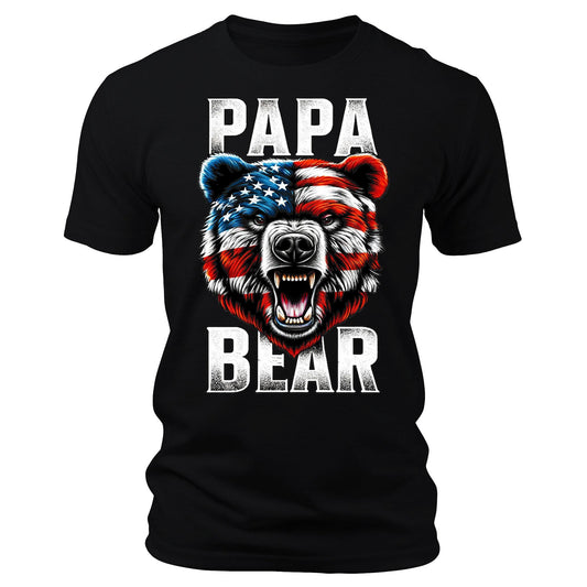 Papa Bear Shirt Dad Patriotic Short Sleeve Crewneck Graphic Tees