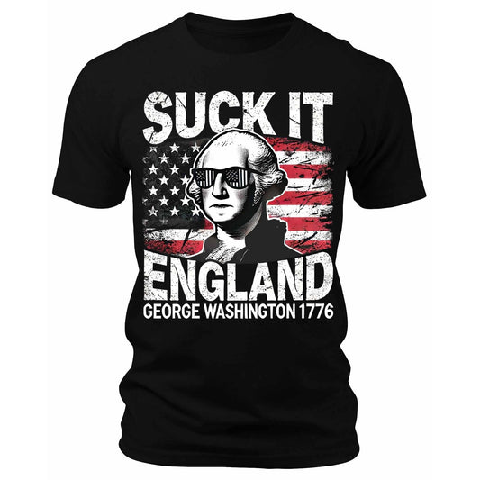 Men's Suck It England George Washington 1776 Funny T-Shirts Patriotic Short Sleeve Crewneck Graphic Tees