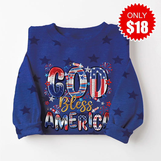 God Bless America Fireworks Sweatshirt - Blue Star Print - 18
