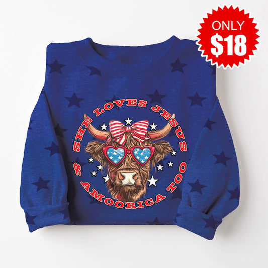 Amoorica Too Sweatshirt - Blue Star Print - 18