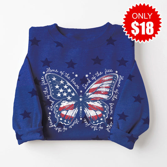 Home of the Free Butterfly Sweatshirt - Blue Star Print - 18
