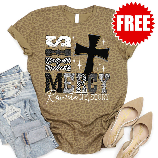 His Mercy Tee - Brown Leopard - 0