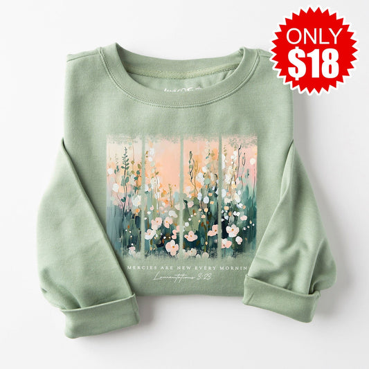 His Mercies Crewneck Sweatshirt - Heather Sage