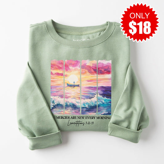 His Mercies Sweatshirt - Heather Sage - 18