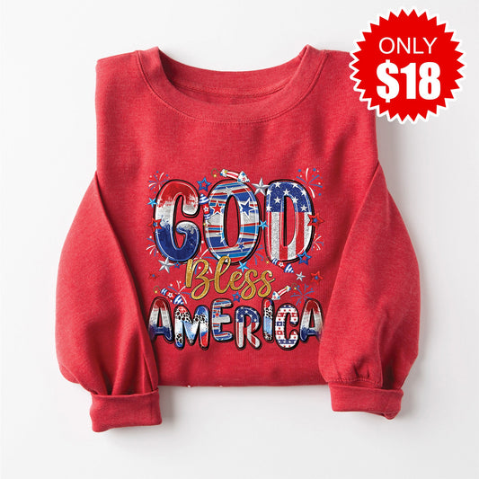 God Bless America Fireworks Sweatshirt - Heather Scarlet - 18