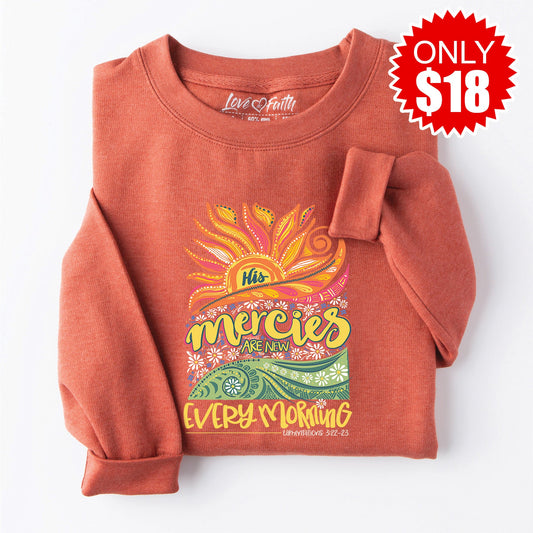 His Mercies Are New Crewneck Sweatshirt - Heather Clay