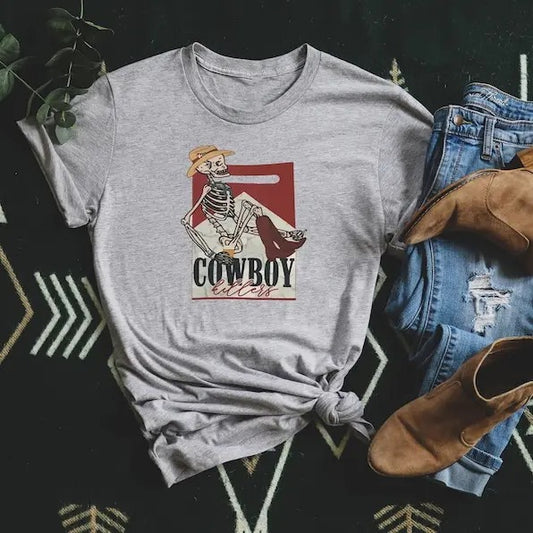 Cowboy Killer Shirt, Funny Skeleton Shirt, Western Skeleton, Matching Shirts, Couple Shirt, Skeleton Killer Humor, Skeleton Cowboy  T-shirt, sweater and Hoodie cotton