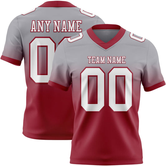 Custom Gray White-Cardinal Authentic Fade Fashion Football Jersey