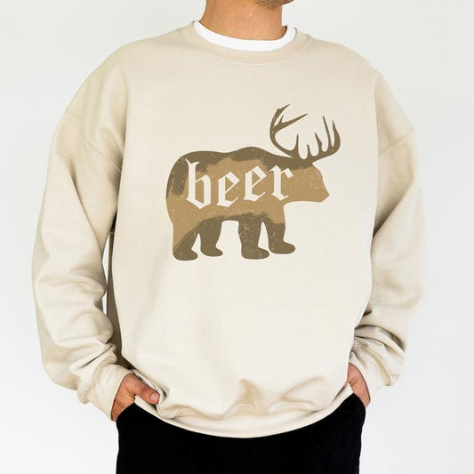Funny Beer and Deer Hunting Sweatshirt, Men's Buck Hunt Graphic Tops, Outdoor Adventure Hunter Pullover, Hunting Gifts for Husband, Classic Menswear