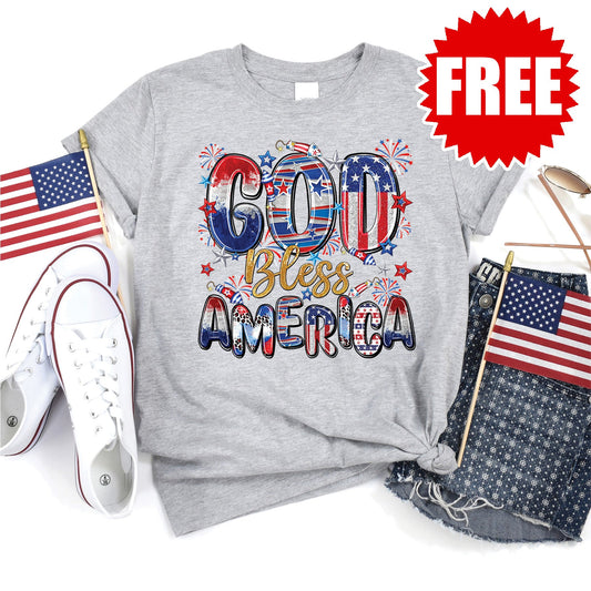 God Bless America Fireworks Tee - Heather Grey - 0
