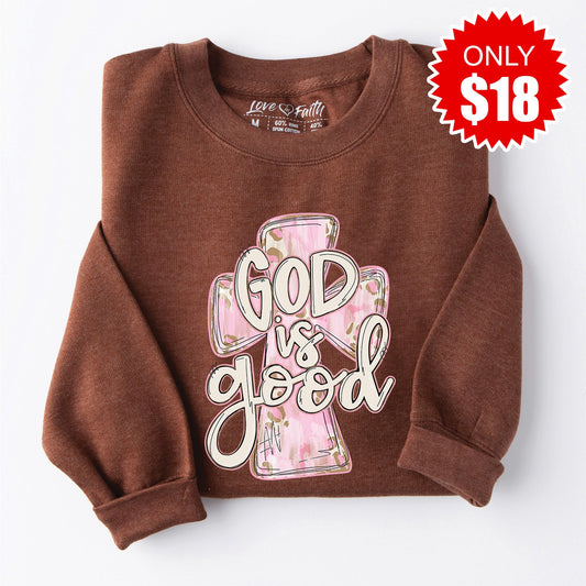 God is Good Sweatshirt - Heather Brown - 18