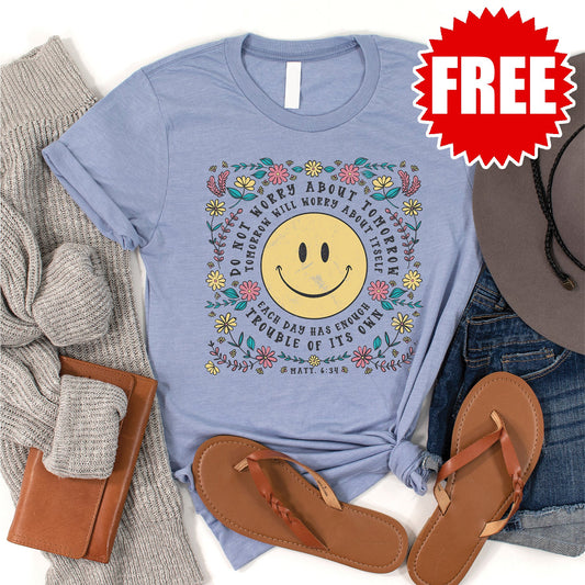 Do Not Worry Tee - Heather Blue - 0