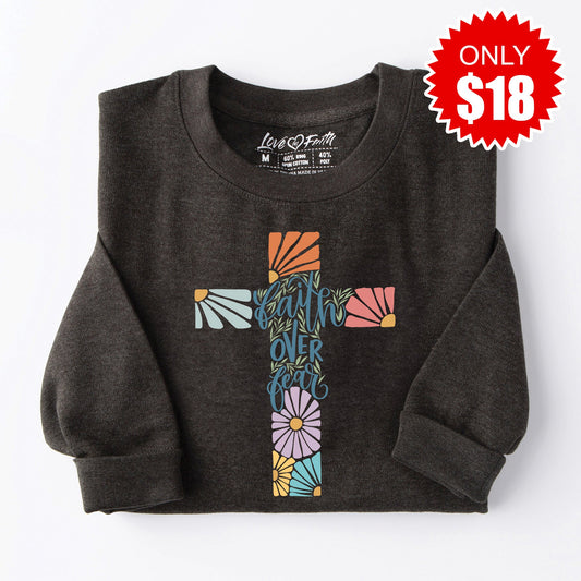 Faith Over Fear Sweatshirt - Heather Charcoal - 18