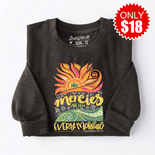 His Mercies Are New Crewneck Sweatshirt - Heather Charcoal
