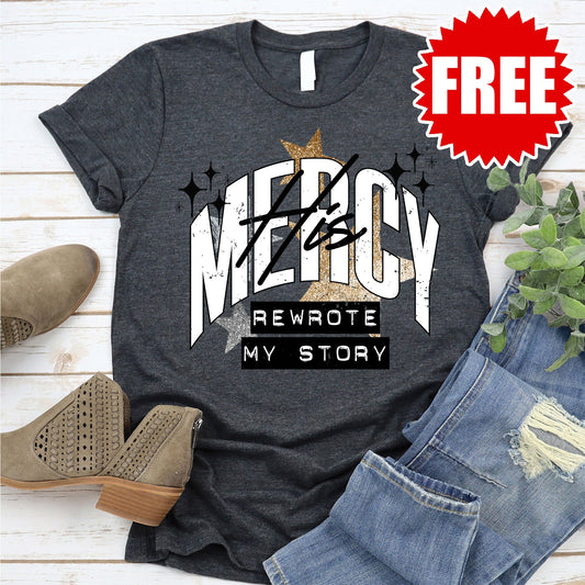 His Mercy Tee - Heather Charcoal - 0