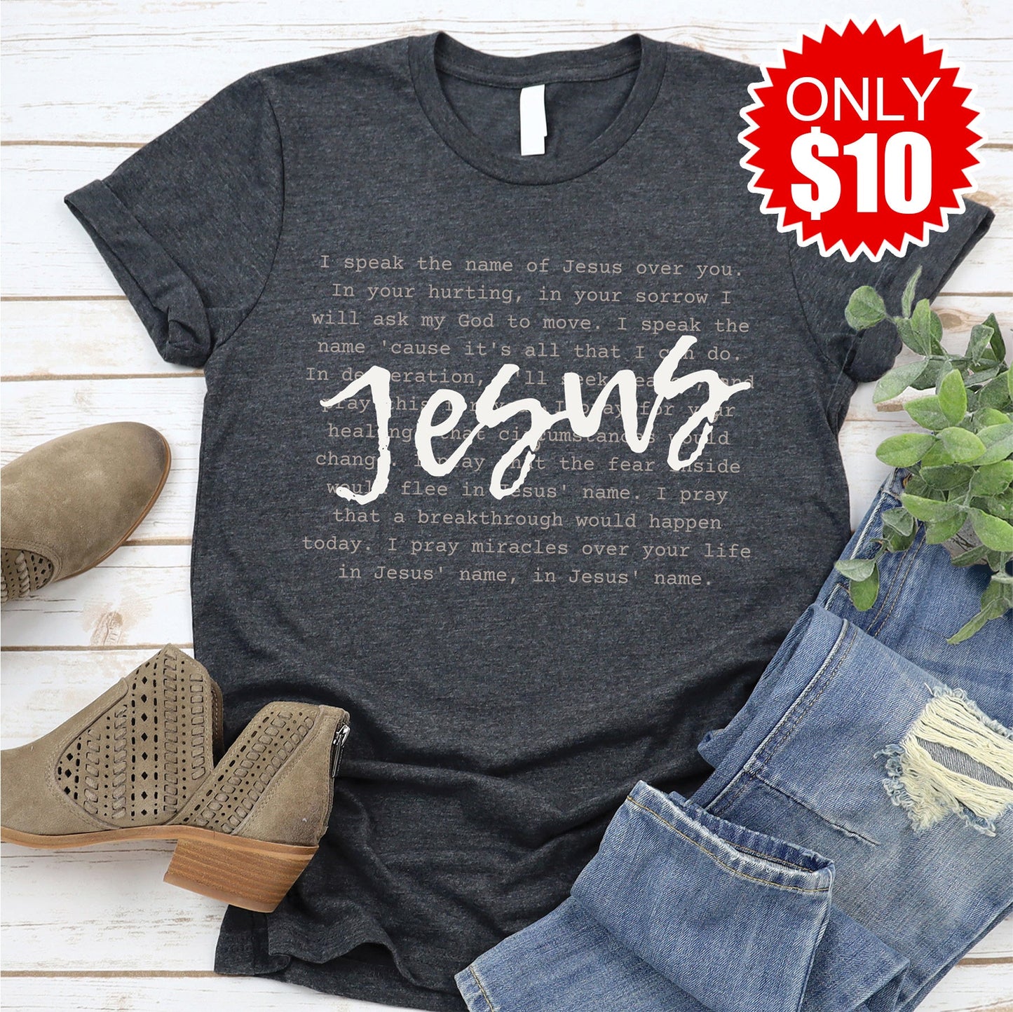 I Speak The Name of Jesus Tee - Heather Charcoal