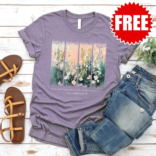 His Mercies Tee - Heather Deep Purple