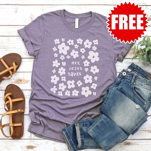 Hey, Jesus Saves Tee - Heather Deep Purple - 0
