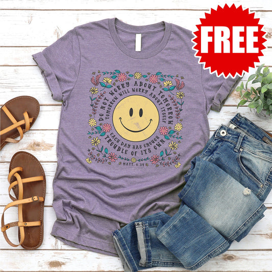 Do Not Worry Tee - Heather Deep Purple - 0