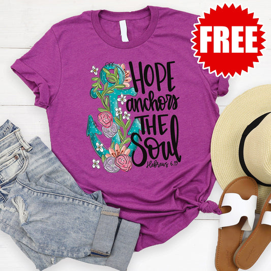Hope Anchors the Soul Tee - Heather Dragonfruit - 0