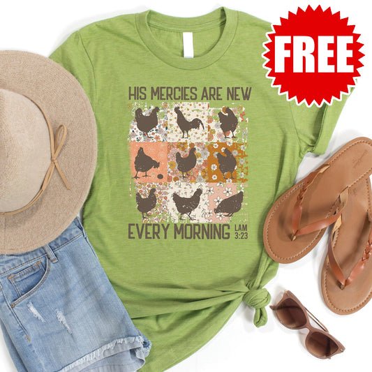 His Mercies Are New Rooster Tee - Heather Green