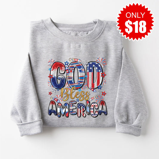 God Bless America Fireworks Sweatshirt - Heather Grey - 18