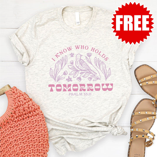 I Know Who Holds Tomorrow Tee - Heather Oatmeal - 0