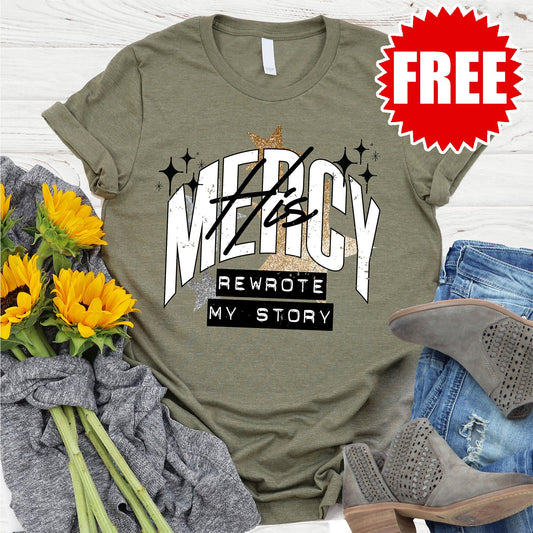 His Mercy Tee - Heather Olive - 0
