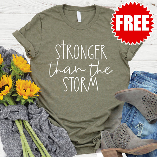 Stronger than the Storm Tee - Heather Olive - 0