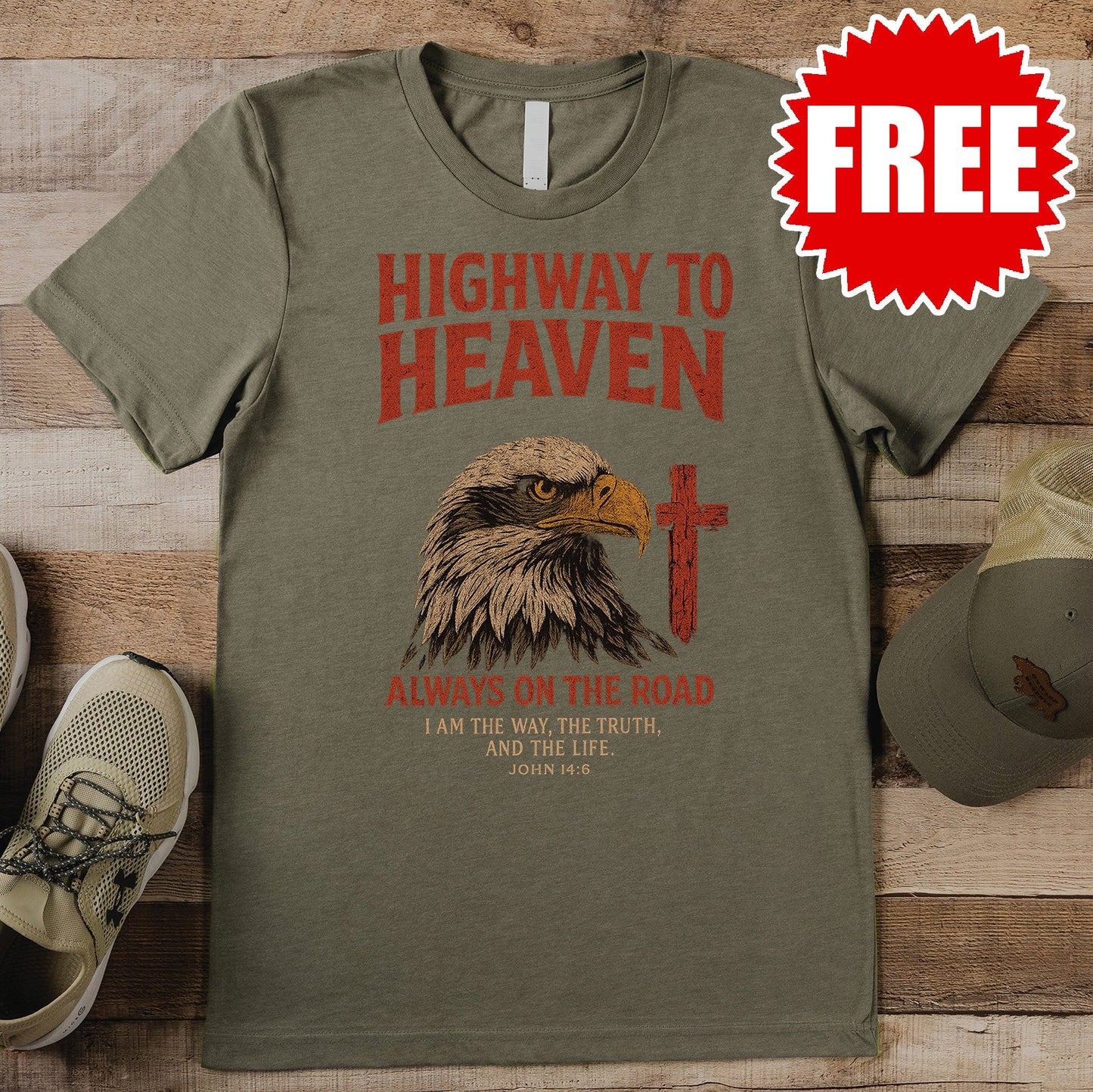 Highway to Heaven Tee - Heather Olive - 0