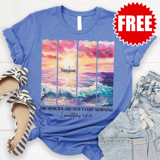 His Mercies Tee - Heather Royal Blue - FREE