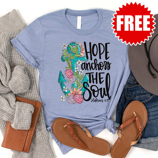 Hope Anchors the Soul Tee - Heather Ocean Air - 0