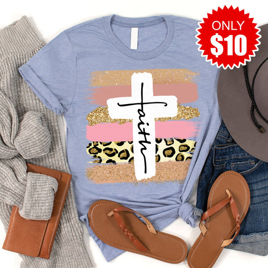 Faith Cross Paint Swipe Tee - Heather Blue - 10