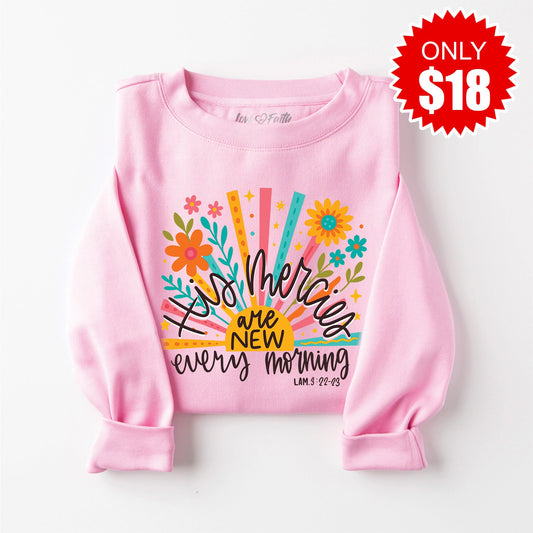 His Mercies are New Sweatshirt - Heather Bubble Gum - 18 Style001