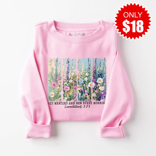 His Mercies Are New Sweatshirt - Heather Bubble Gum - 18