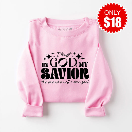 I Trust In My God Sweatshirt - Heather Bubble Gum - 18