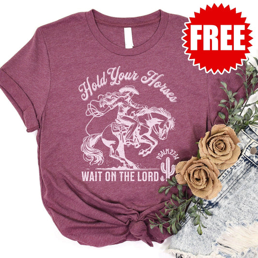 Hold Your Horses Tee - Heather Burgundy