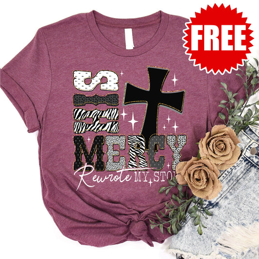 His Mercy Tee - Heather Burgundy - 0
