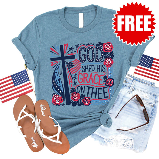 God Shed His Grace Tee - Heather Denim - 0