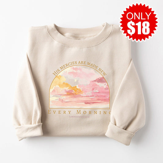 His Mercies are Made New Crewneck Sweatshirt - Heather Dust