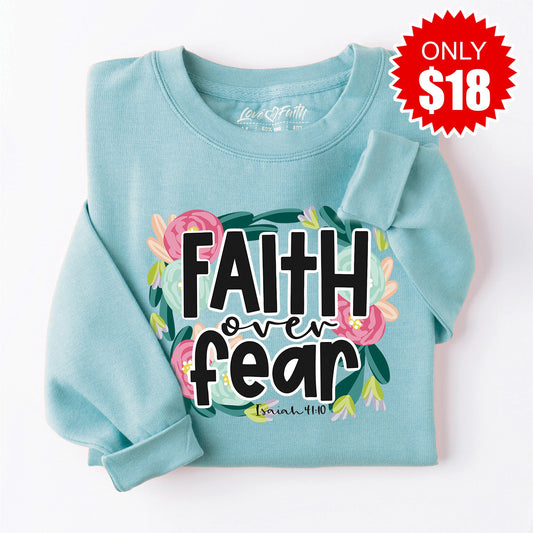 Faith Over Fear Sweatshirt - Heather Lagoon - 18