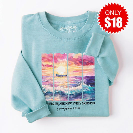 His Mercies Sweatshirt - Heather Lagoon - 18
