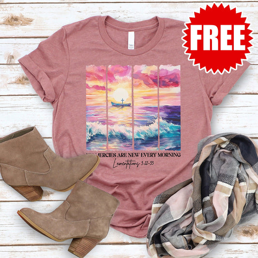 His Mercies Tee - Heather Mauve - FREE