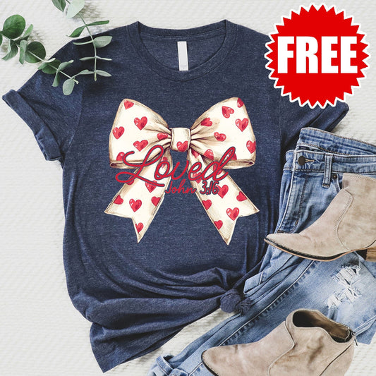 Loved Bow Tee - Heather Navy