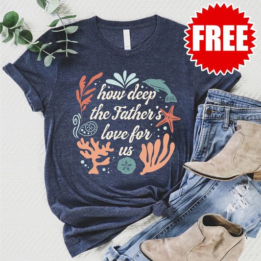 How Deep The Father's Love Tee - Heather Navy - FREE