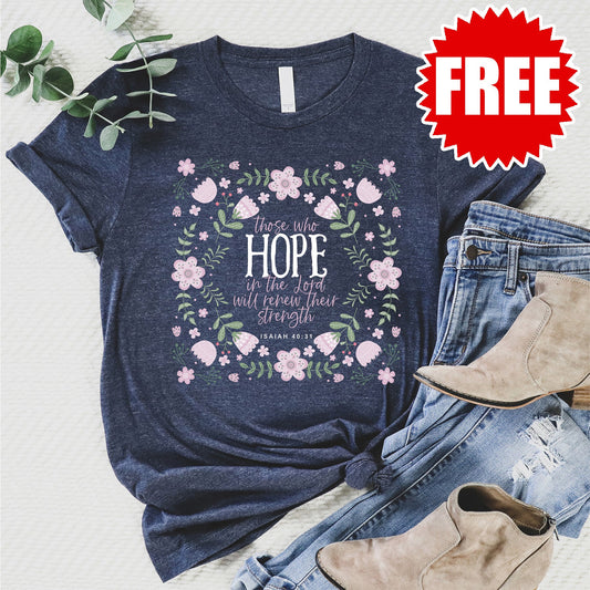 Hope In The Lord Tee - Heather Navy - FREE