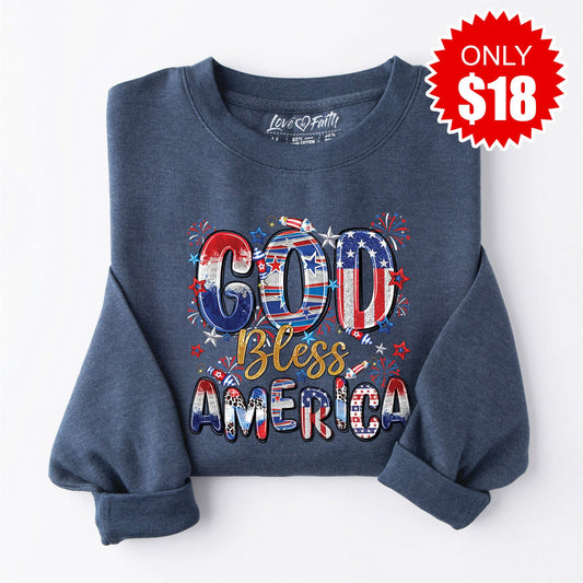 God Bless America Fireworks Sweatshirt - Heather Navy - 18