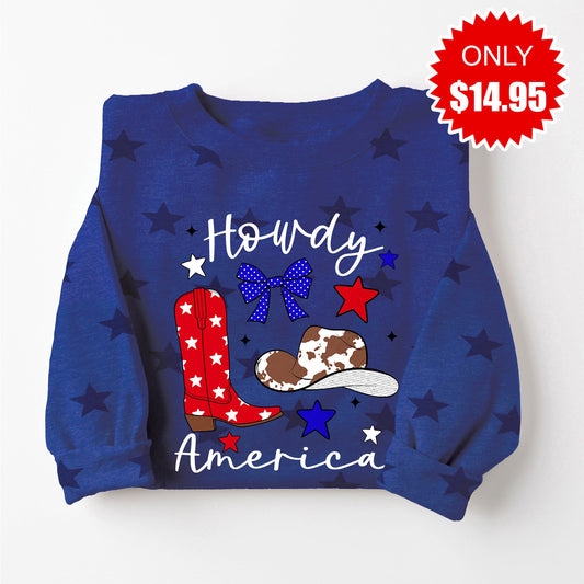 Howdy America Sweatshirt - Blue Star Print - 14.95