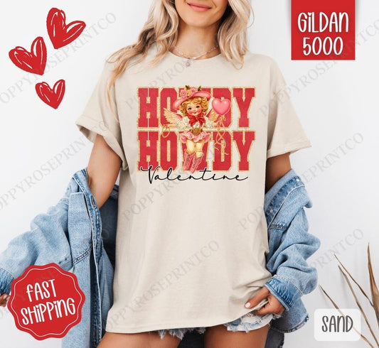 Howdy Valentine Shirt Gildan, Valentine's Day Women's Tee, Cute Women's Tshirt Plus Sizes